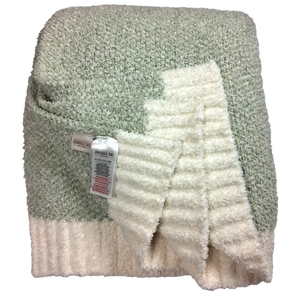Snuggle Sac Sage Green 50x60 Plush Beige Soft Throw